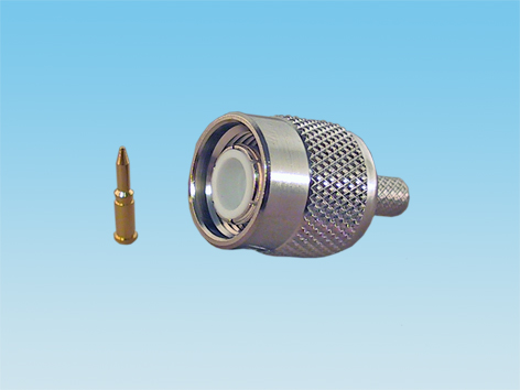 Conector TNC macho para crimpar en cables RG58 con terminal de carga de 50 Ω, en Biltron.