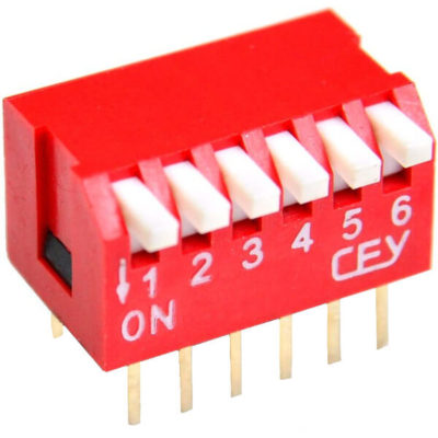Micro interruptor DIP / SIP, 6 Circuitos, SPST, montaje PCB through hole,24V,25mA