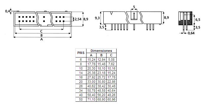 Conector IDC macho-recto de perfil bajo para PCB, de 2x30 pines - Imagen 2