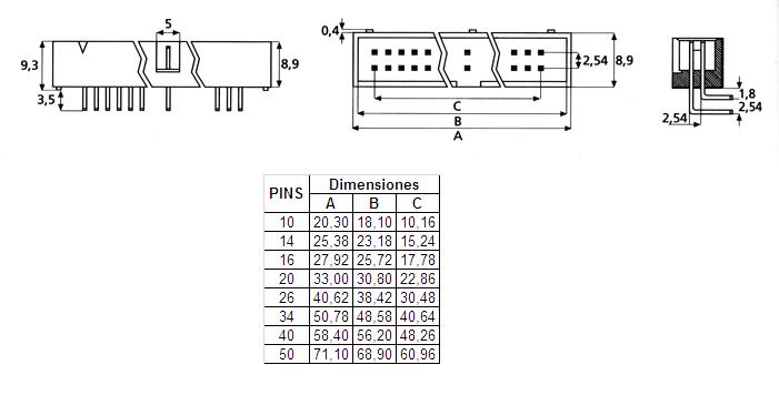 Conector IDC macho-codo de perfil bajo para PCB, de 2x4 pines - Imagen 2