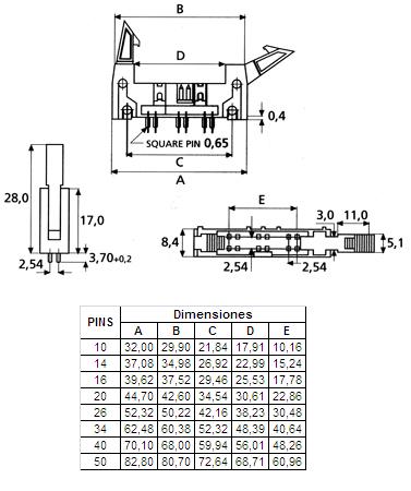 Conector IDC macho-recto con extractor largo para PCB, de 2x25 pines - Imagen 2