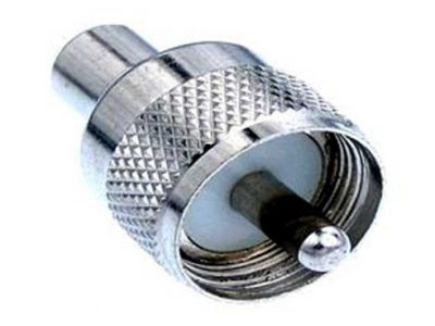 Adaptador UHF macho a RCA hembra, disponible en Biltron.