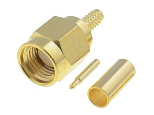 Conector SMA hembra para crimpar en cables RG174 reverse, disponible en Biltron.