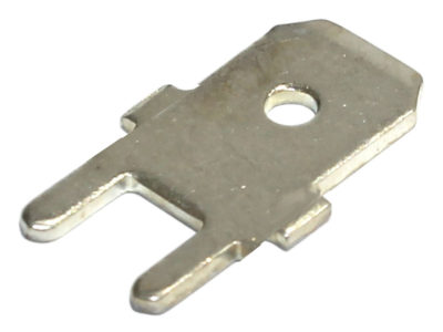 Imagen de terminal Faston macho recto con anchura de 6.3 mm y longitud de 16.8 mm, para montaje en PCB y sin aislamiento, en Biltron.