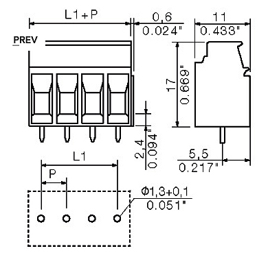 Borna ascensor Weidmüller para PCB, 2 pines, paso 5.08mm - Imagen 3