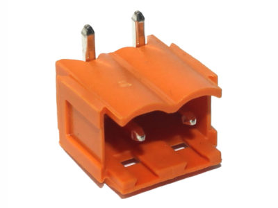 Imagen de una Borna Macho Codo para PCB, 2 Pines, Paso 5.08 mm, Cerrada, en Biltron.