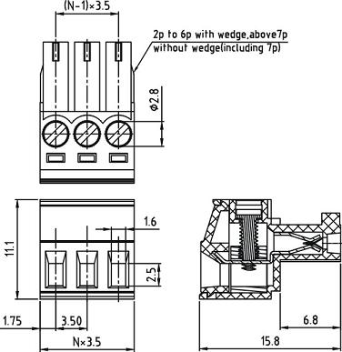 Borna hembra-recta enchufable para PCB de 3 vías, paso=5.08mm - Imagen 2