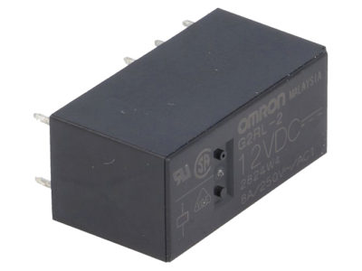 Relé Omron de la serie G2RL con 2 polos, 12Vdc de tensión y 8A de corriente. Disponible en Biltron.