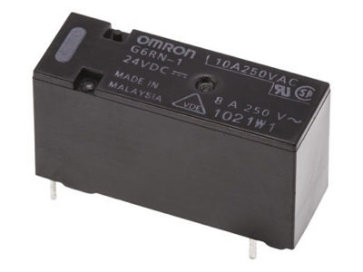 Relé de potencia de Omron para montaje en PCB y tensión 24V dc, en Biltron.
