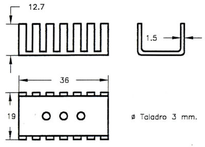 Disipador anodizado negro para (TO-216-220), longitud 36 mm