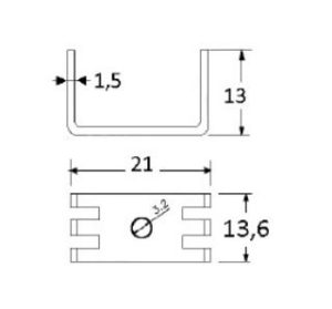 Disipador anodizado negro para TO-126-SOT32 con patas PCB, longitud 13,6 mm, Rt ºC/W = 44