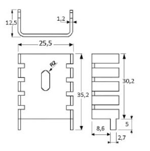Disipador anodizado negro para TO-126-220-SOT32 con patas PCB, longitud 35,2 mm, Rt ºC/W = 16