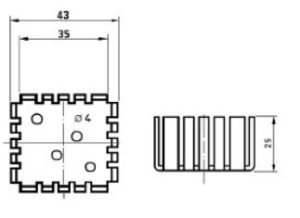 Disipador anodizado negro para TO-3, longitud 43mm, Rt ºC/W = 7