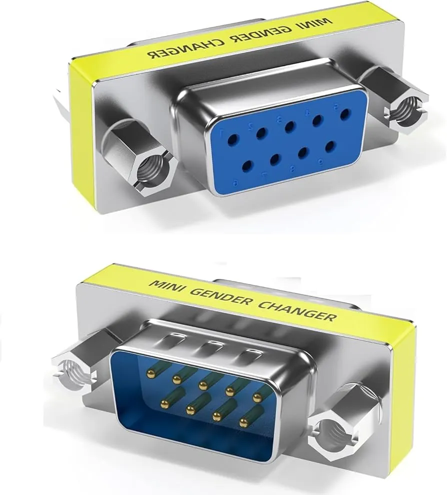 Adaptador corto, sin cable, macho Sub-D a hembra Sub-D de 9 pines, disponible en Biltron.