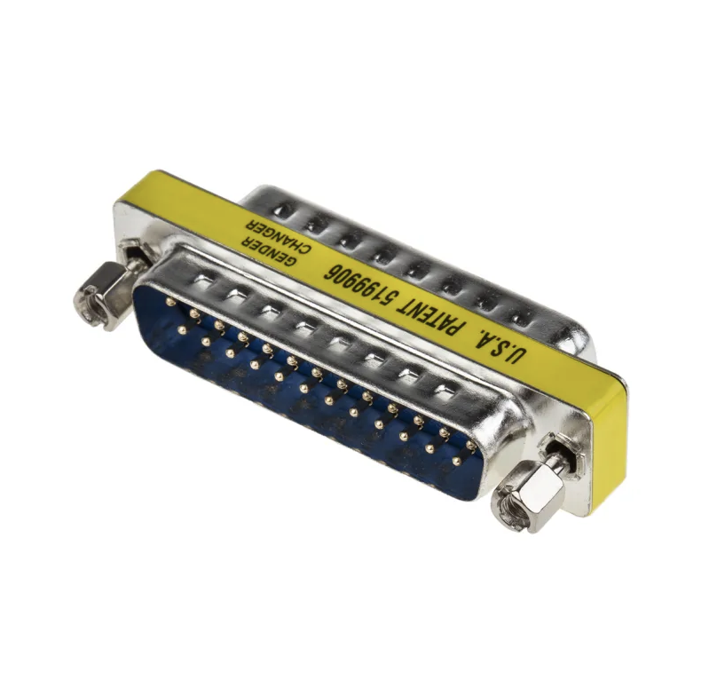 Adaptador corto sin cable macho Sub D a macho Sub D de 25 pines, disponible en Biltron.