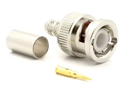 Conector BNC hembra aéreo para soldar cables RG59 con terminal de carga de 75 Ω, en Biltron.