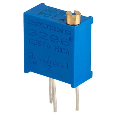 Imagen del potenci贸metro multivuelta 100 k惟 para PCB con ajuste vertical, disponible en Biltron.