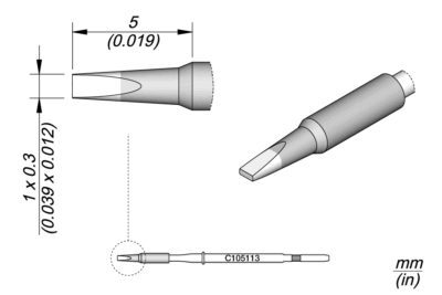 Punta JBC C105 nano tipo cincel 1 × 0.3 mm para soldadura de precisión