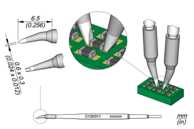 Punta desoldadora JBC C120 Ø 0.6 mm para pinza PA1200 micro tweezers