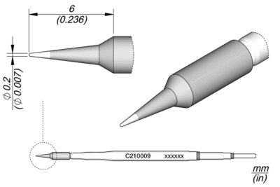 Cartucho JBC C210 con punta cónica de 0.2 mm para soldadura de precisión