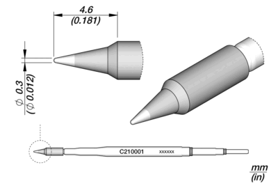 Cartucho JBC C210 con punta cónica de 0.3 mm para soldadura de precisión