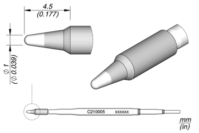 Cartucho JBC C210 con punta cónica recta de 1 mm para soldadura de precisión