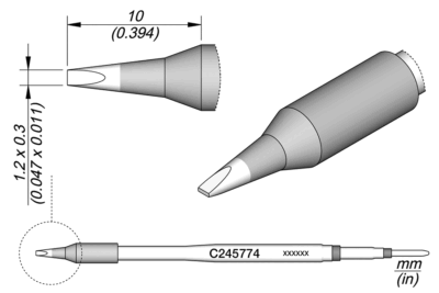 Cartucho JBC C245 con punta cincel 1.2 × 0.3 mm para soldadura de precisión