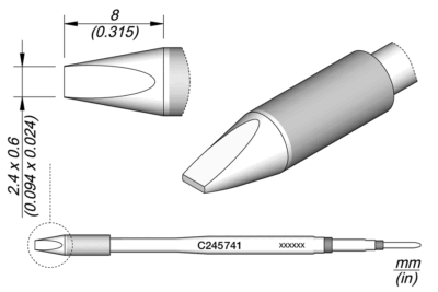 Cartucho JBC C245 con punta cincel 2.4 × 0.6 mm High Thermal para soldadura