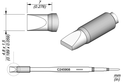 Cartucho JBC C245 con punta cincel 4,8 × 1,5 mm High Thermal para soldadura