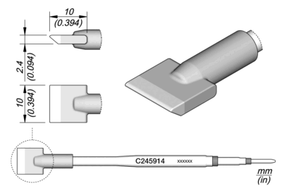 Cartucho JBC C245 con punta cuchilla de 10 mm para soldadura de alta potencia
