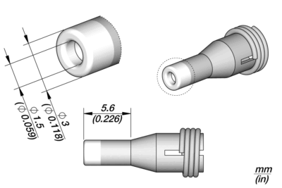 Punta desoldadora JBC C360006 de 1.5 mm compatible con DS360 para componentes through-hole
