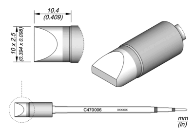 Cartucho JBC C470 con punta cincel 10 × 2.5 mm para soldadura de alta potencia