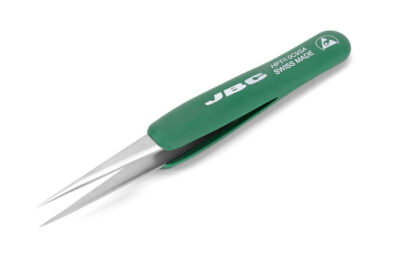 Pinza JBC HPTR0C9SA de alta precisión con agarre de goma ESD y punta afilada corta